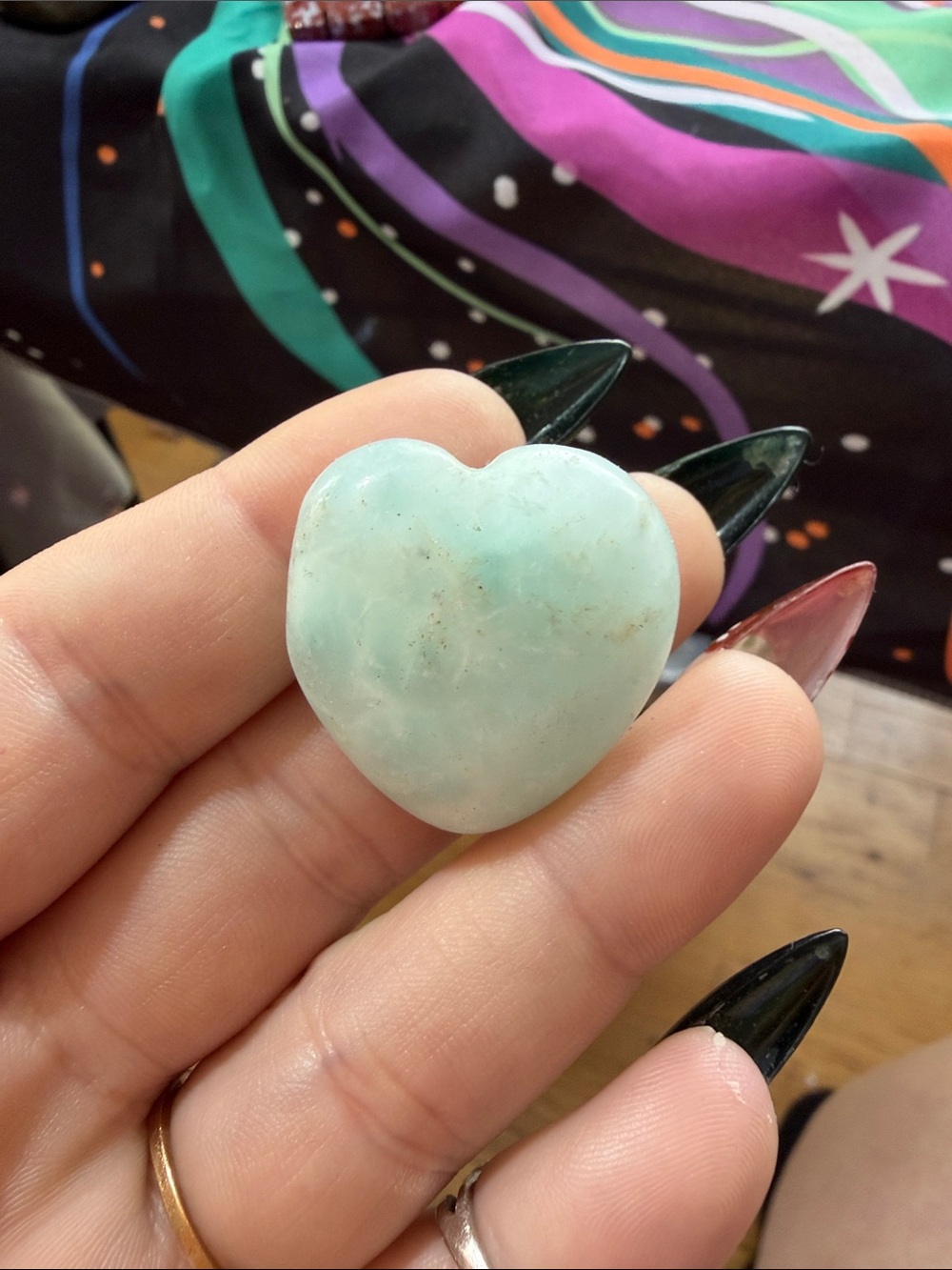 Hand-Carved Heart Gemstone Accent in Light Aqua